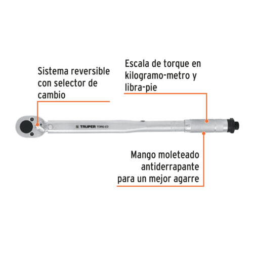 Torquímetro de trueno, dos lecturas, cuadro 1/2", Truper - Imagen 2