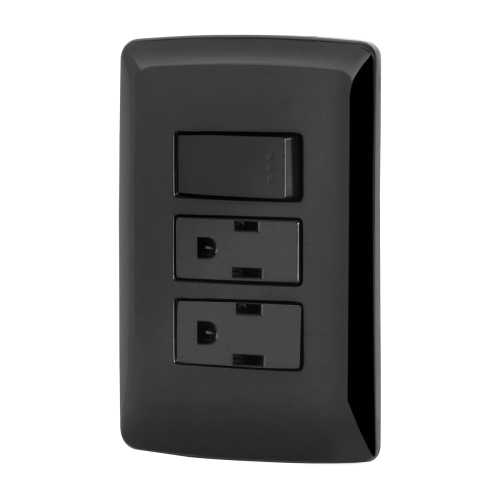 Placa Armada 2 Contactos E Interruptor Negro Line