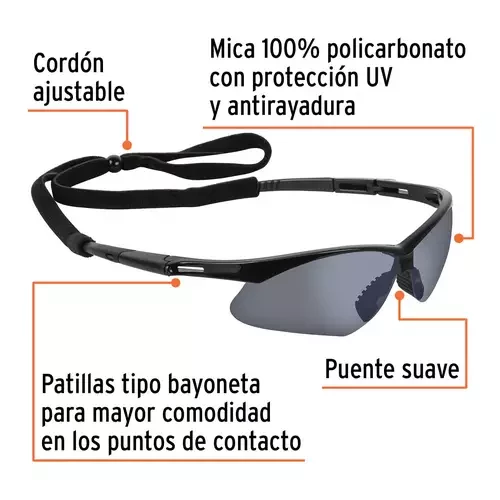 Lentes Sport Mica Espejo Plata Con Cordon Ajustab