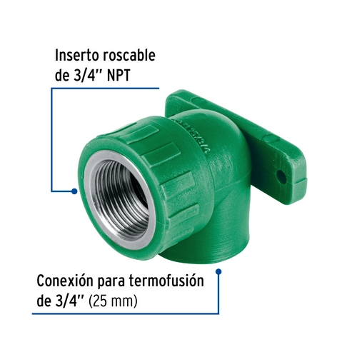 Codo Oreja 90? Ppr, 3/4', Hembra Con Inserto Meta