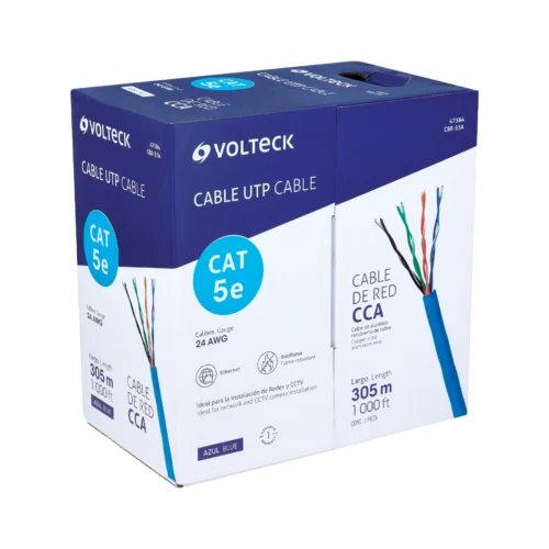 Metro de cable UTP CAT5E, Bobina de 305m, azul, VOLTECK